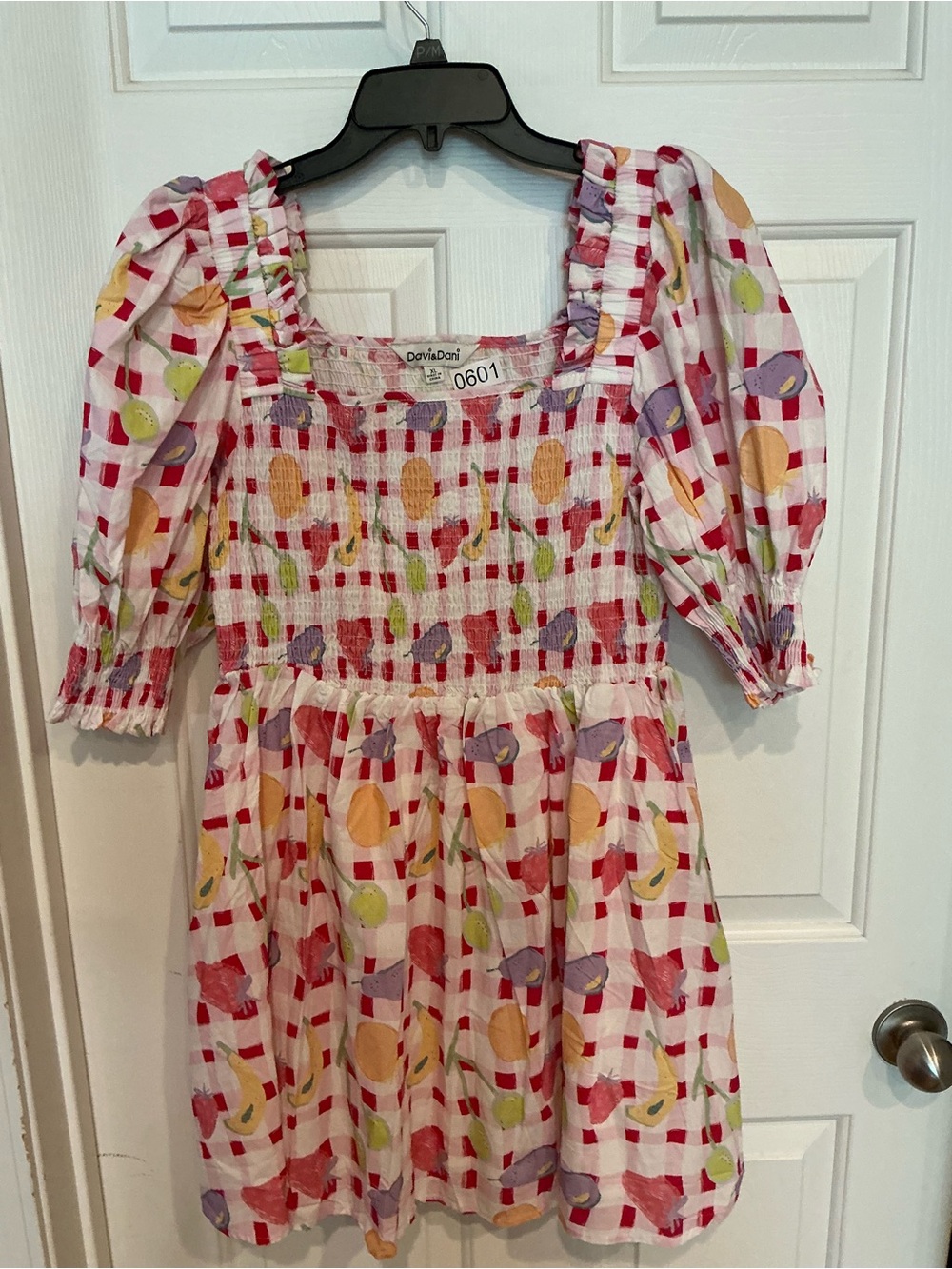 Girls' Pink Multi-Color Smocked Puff Sleeve Dress